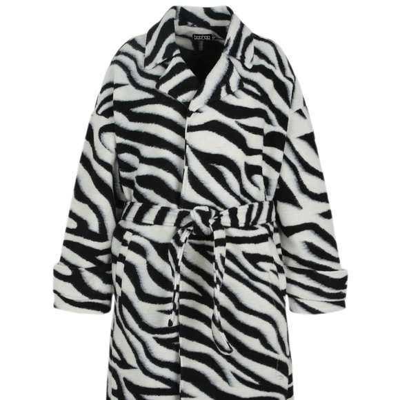 Boohoo Zebra Belted Wool Look Coat - Picture 9 of 15